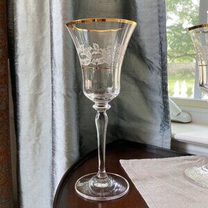 MIKASA "Antique Lace" Water Glasses, Gold Details, White (etched) Floral Banding